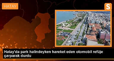Park halindeyken hareket eden otomobil refüje çarparak durdu