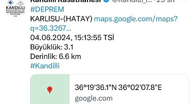 Merkez üssü Karlısu olan 3.1 Büyüklüğünde Deprem