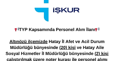 Altınözü’nde TYP Kapsamında Personel Alımı yapılacak