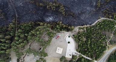 Orman yangınının zarar verdiği alanlar dron ile görüntülendi