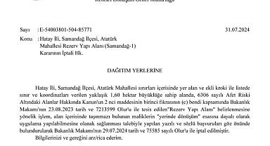 Samandağ’da rezerv alan uygulaması kaldırıldı