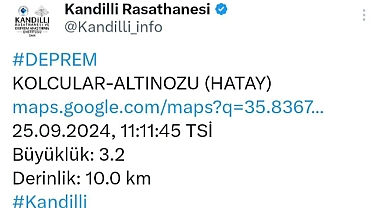 Hatay’da 3.2 şiddetinde deprem meydana geldi