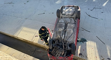 Çay yatağına düşen otomobilin sürücüsü yaralandı