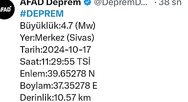 Sivas'ta art arda 2 deprem