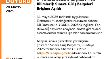 e-YÖKDİL Sınava Giriş Belgeleri Erişime Açıldı