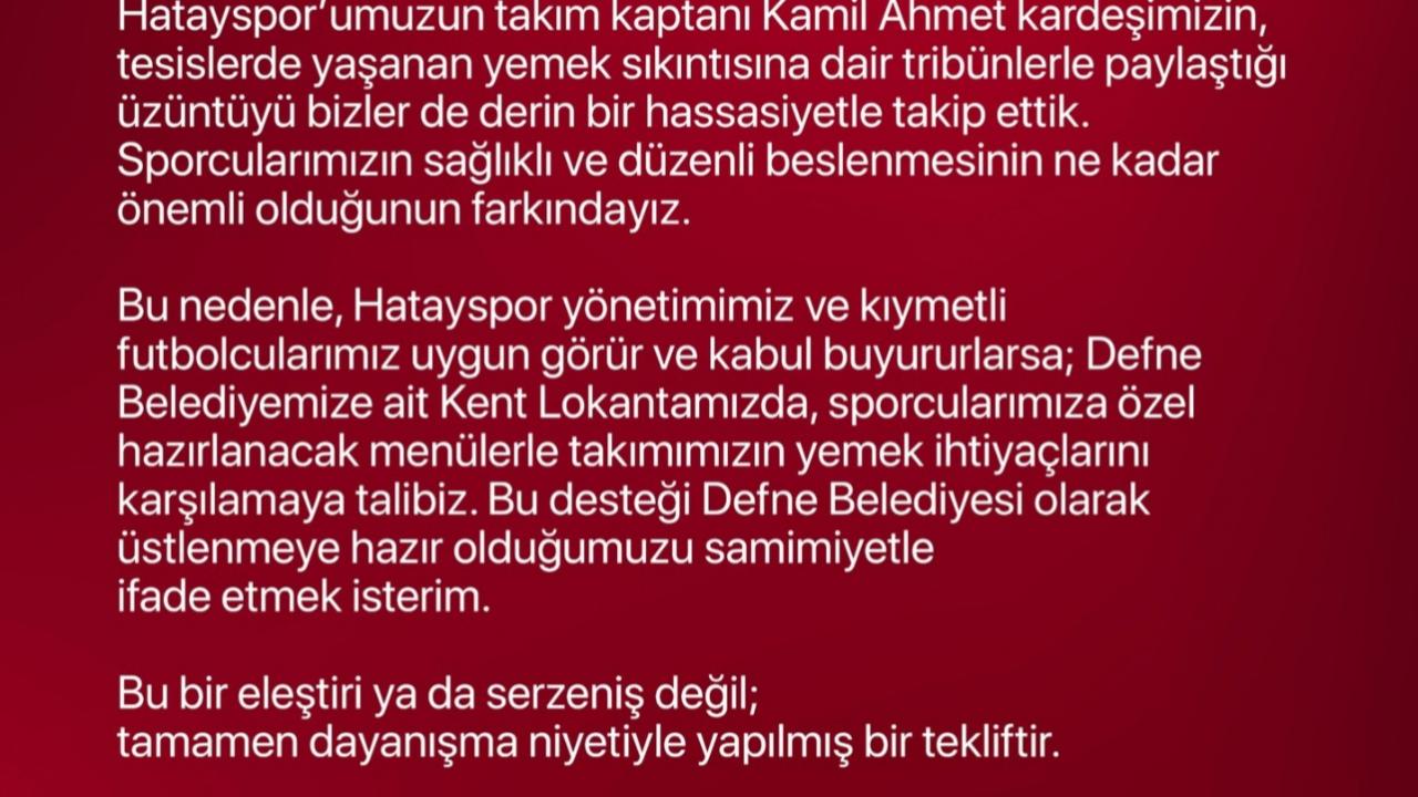 DEFNE BELEDİYESİ YEMEKLERİ KARŞILAMAYI TEKLİF ETTİ