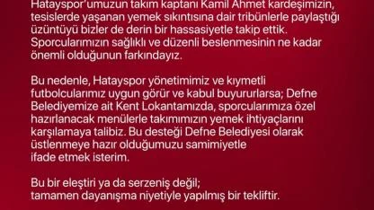 DEFNE BELEDİYESİ YEMEKLERİ KARŞILAMAYI TEKLİF ETTİ