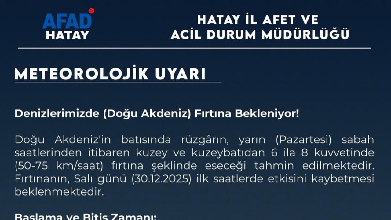 Doğu Akdeniz’de Fırtına Uyarısı