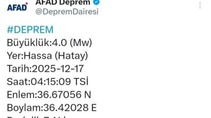 Hatay Hassa’da Gece Yarısı Sarsıntısı