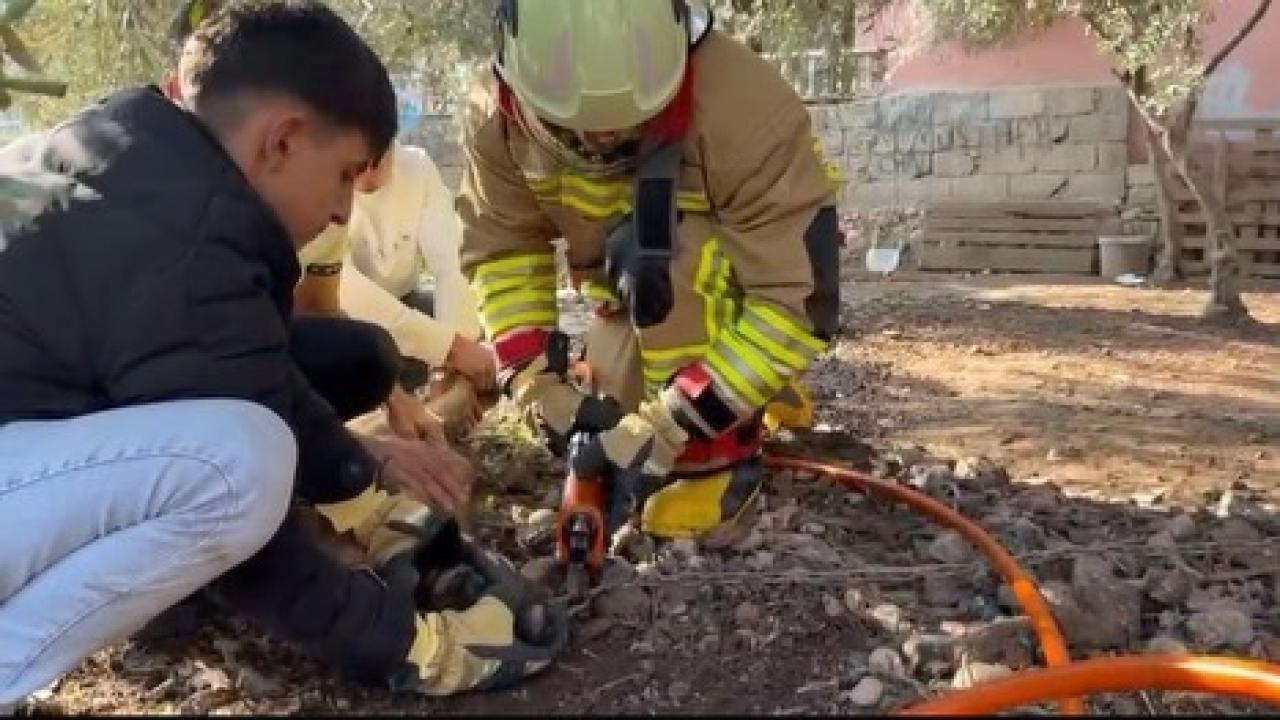 Zincire Dolanan Köpek İtfaiye Ekiplerince Kurtarıldı