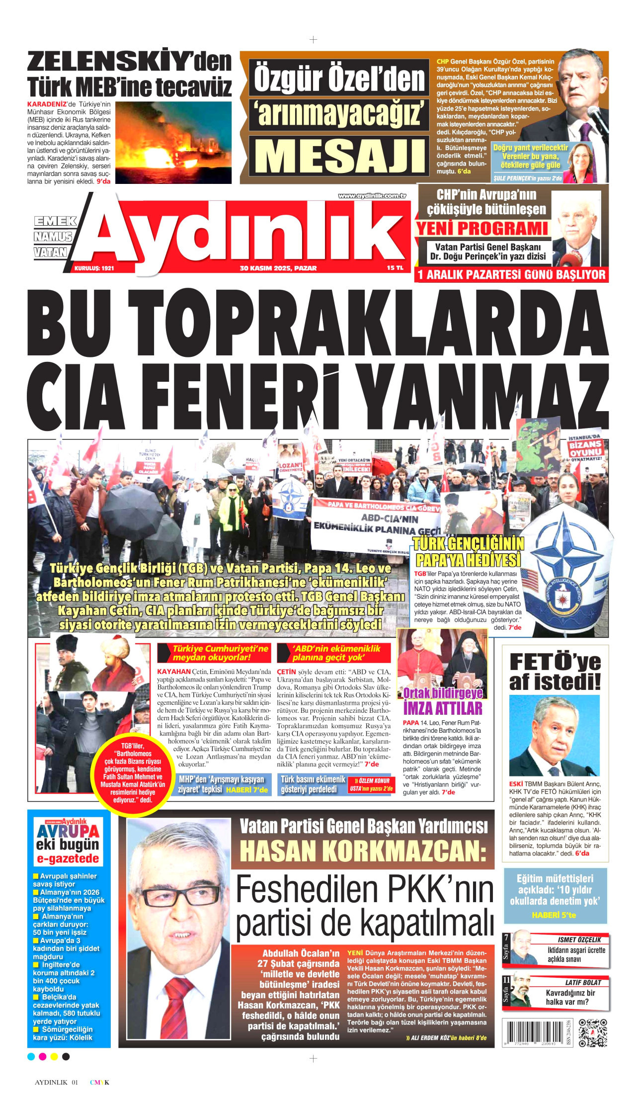 AYDINLIK GAZETESİ Gazete Manşeti