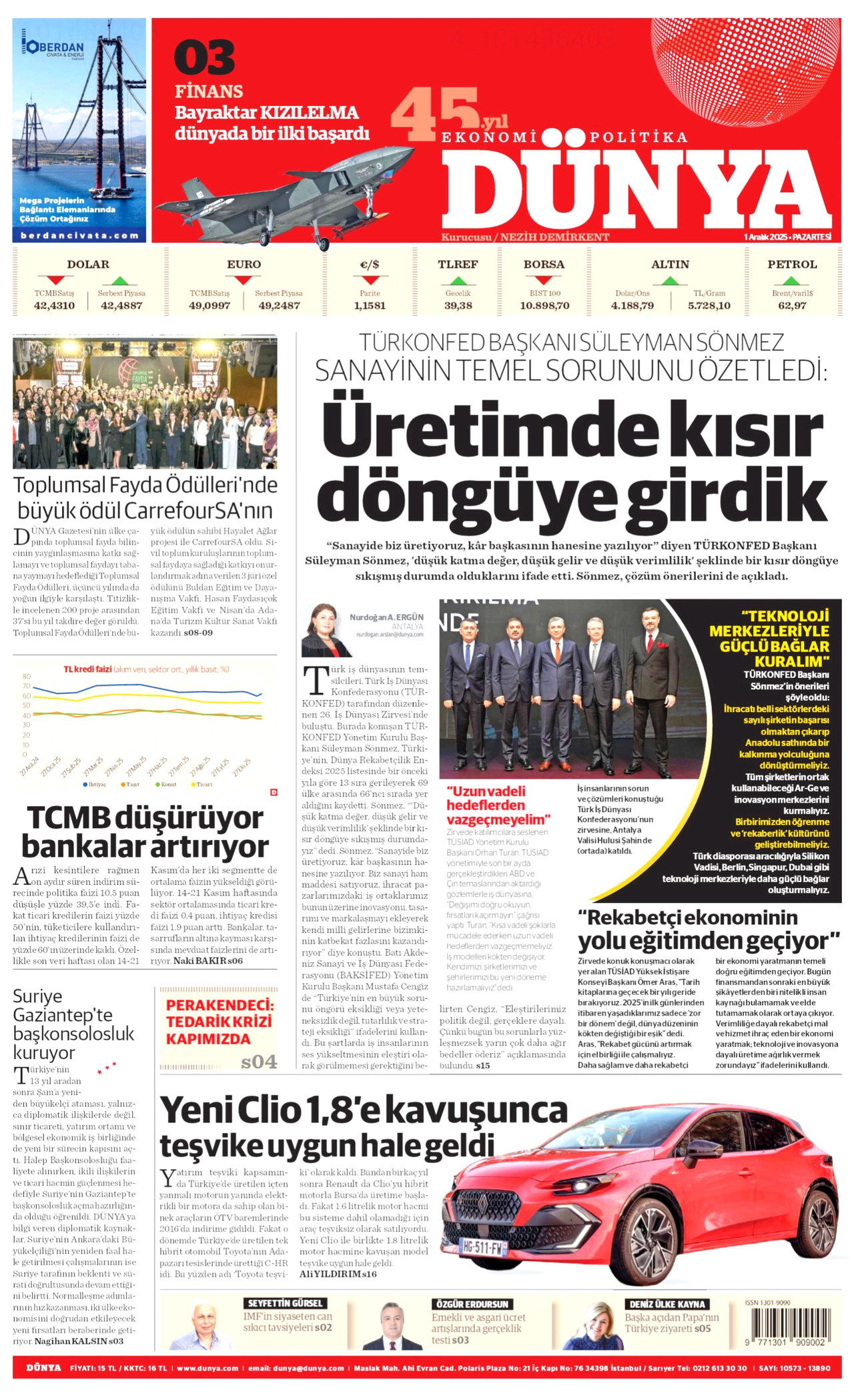 DÜNYA Gazete Manşeti