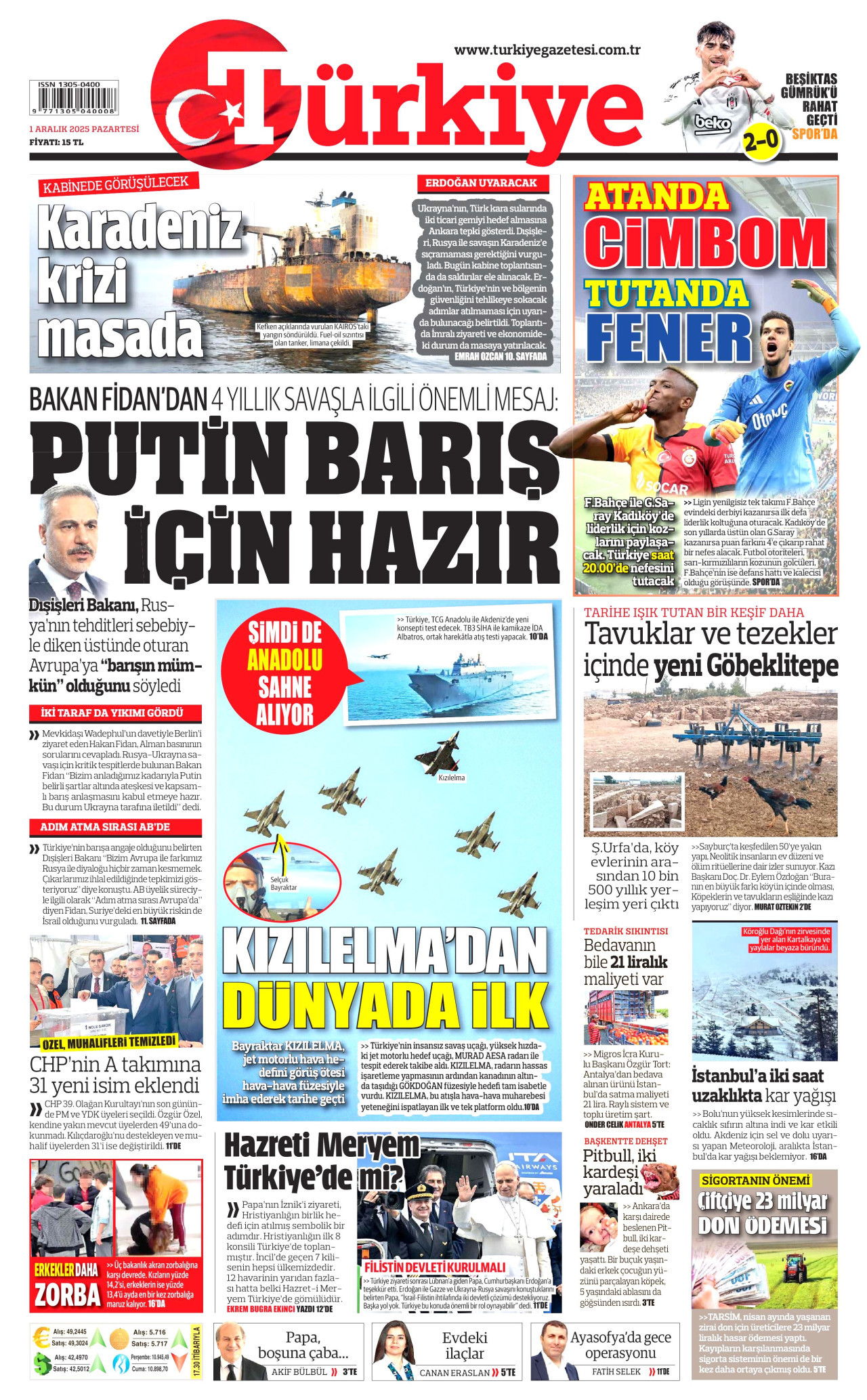 TÜRKİYE GAZETESİ Gazete Manşeti